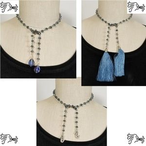 Blue Iridescent Crystal Small Chain Silver Necklac